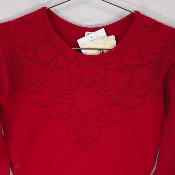 Fabletics Top Womens L Red Flora Seamless Floral Jacquard Compression Breathable - Picture 2 of 11